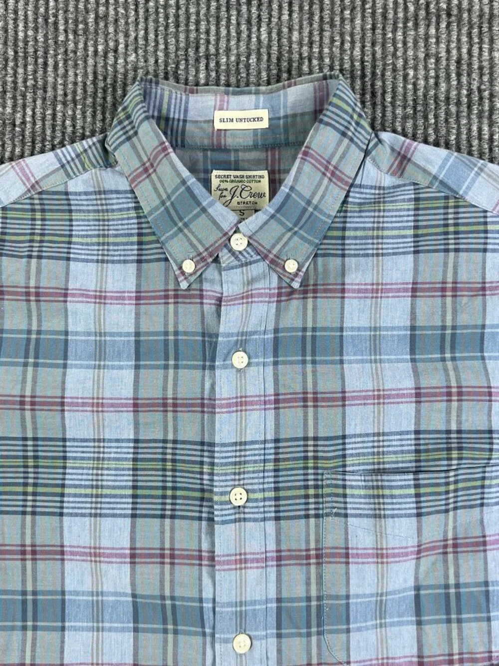 J.Crew Plaid Secret Wash Organic Cotton Slim Untucked Button Down Small Shirt